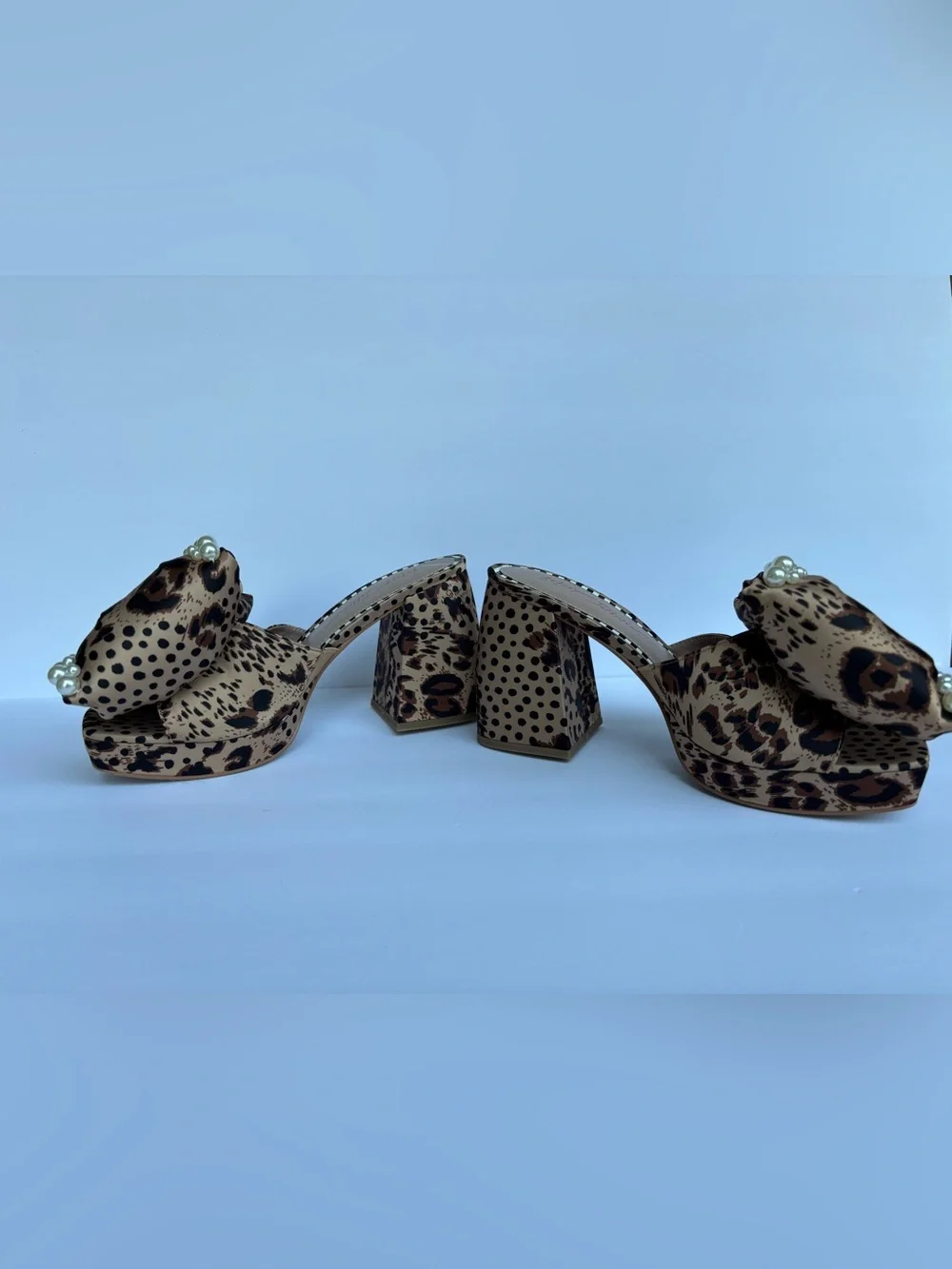 Betsey Johnson Leopard Pearl-Trim Block Heel - Brown/Black - Picture 7 of 8